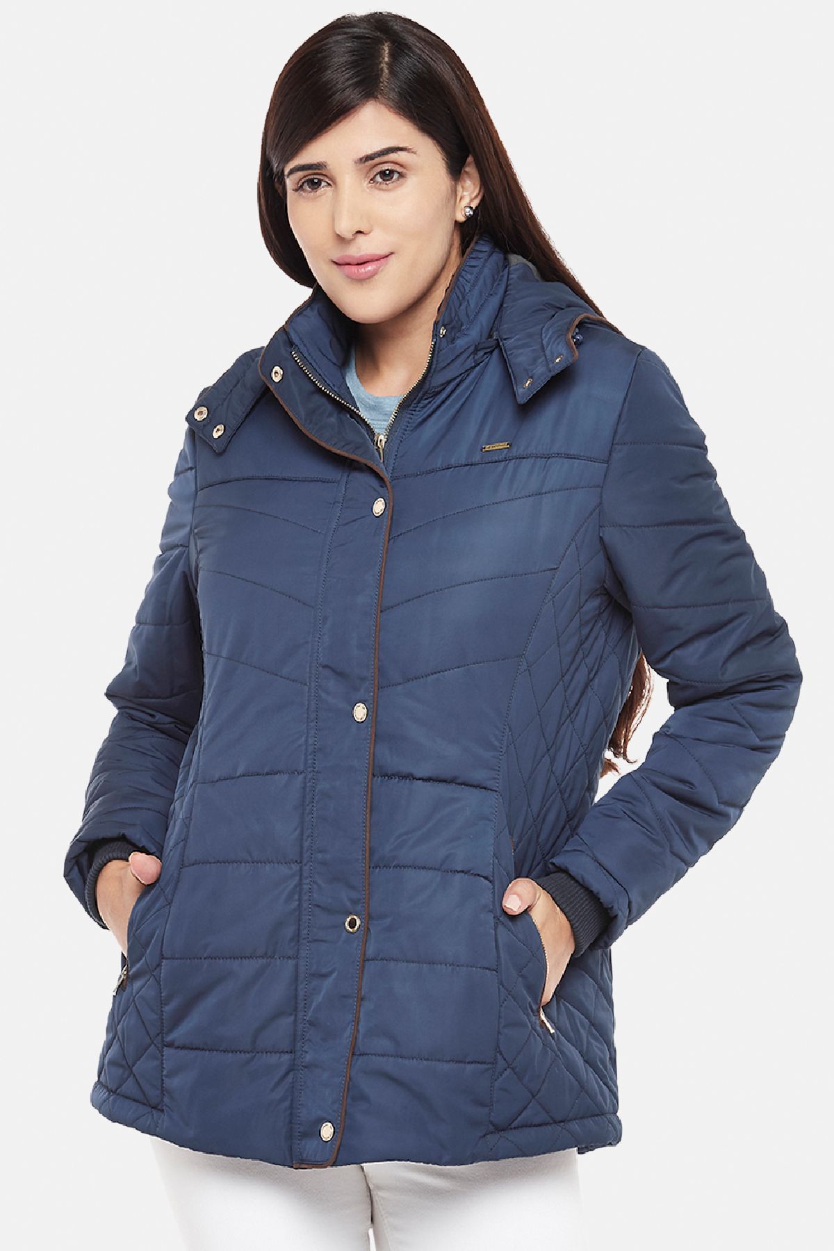 Navy Fleece Lined Puffer Jacket | Women